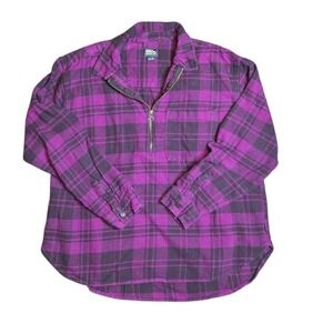 Eddie Bauer Plaid Flannel Half Zip Pullover Shirt Cotton Clsssic Outdoor L